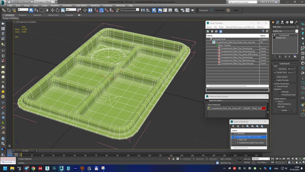 Compartment Meal Tray Green 2 3D model