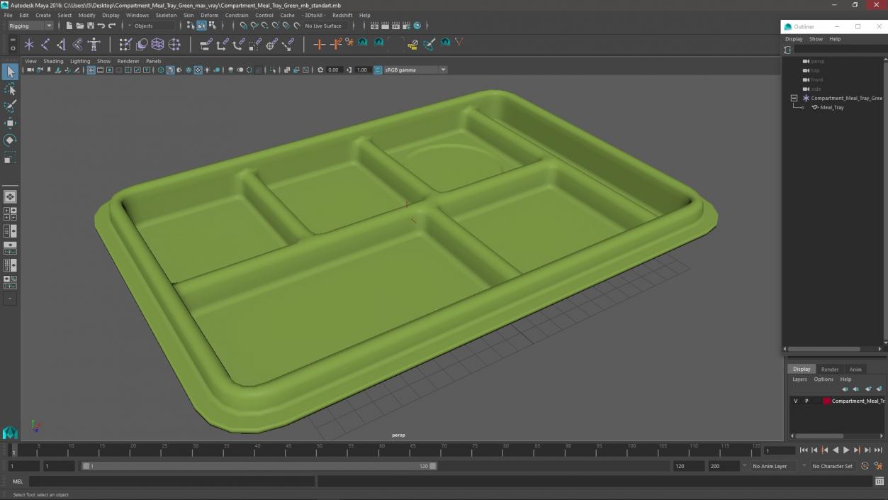 Compartment Meal Tray Green 2 3D model