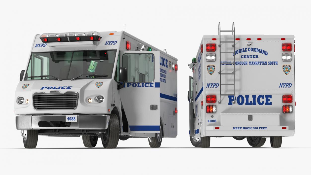 NYPD Mobile Command Center Lights On Rigged for Maya 3D