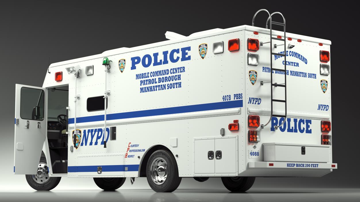 NYPD Mobile Command Center Lights On Rigged for Maya 3D