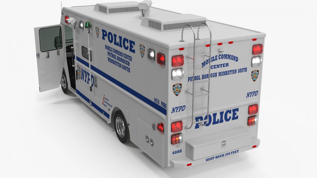 NYPD Mobile Command Center Lights On Rigged for Maya 3D