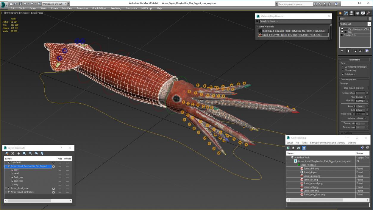 3D model Arrow Squid Doryteuthis Plei Rigged