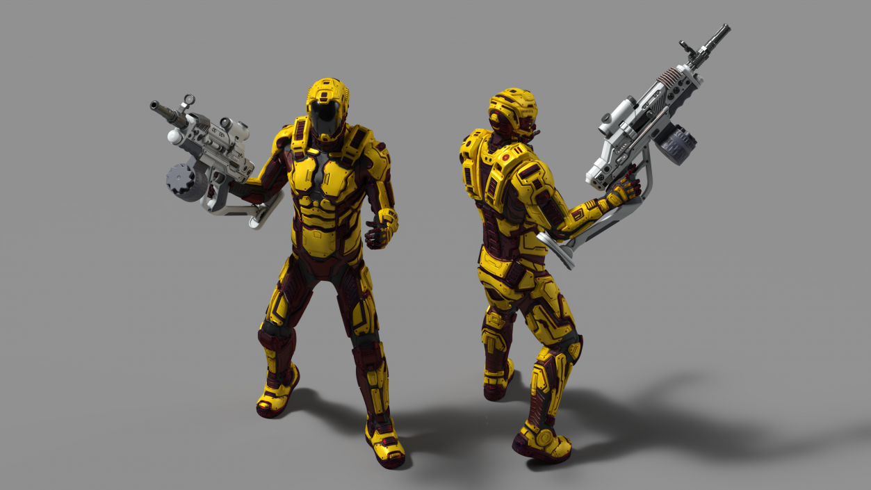 3D Futuristic Armored Cyborg with Rifle