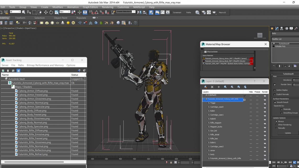 3D Futuristic Armored Cyborg with Rifle