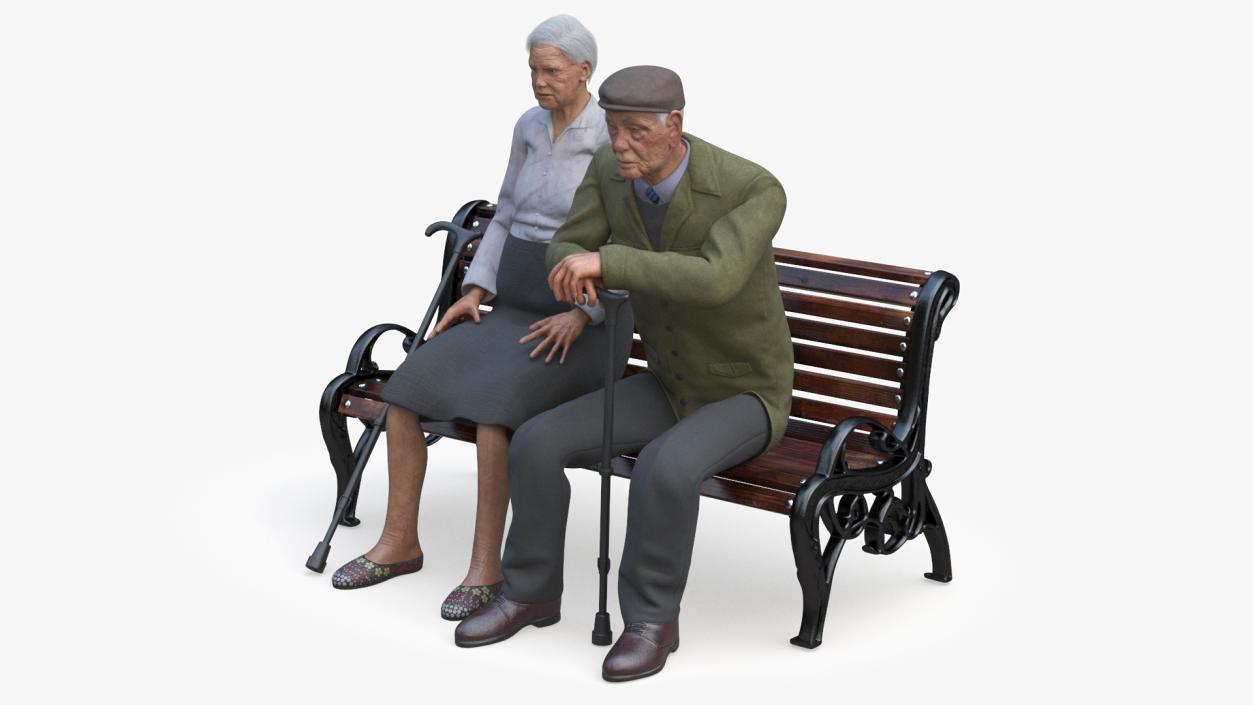 3D Elderly People Sitting on a Bench model