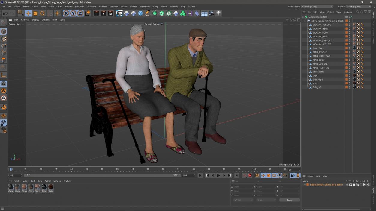 3D Elderly People Sitting on a Bench model