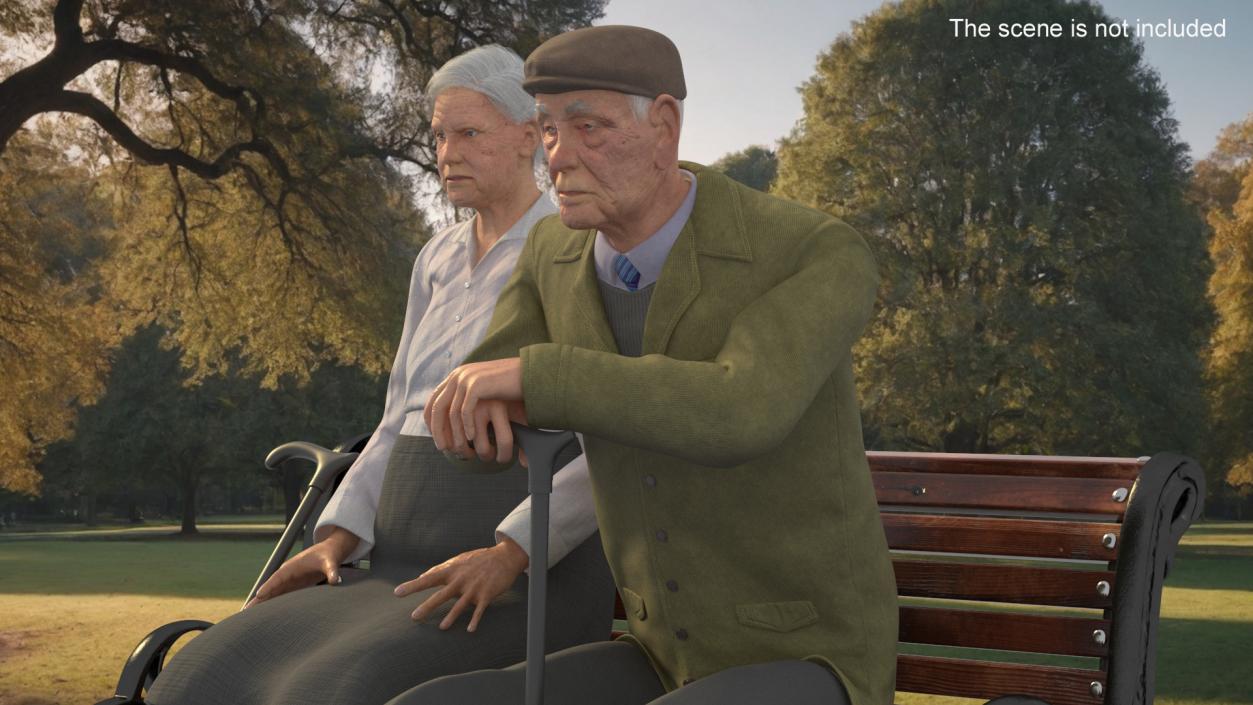 3D Elderly People Sitting on a Bench model