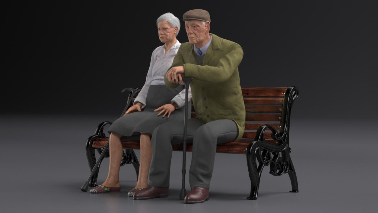 3D Elderly People Sitting on a Bench model