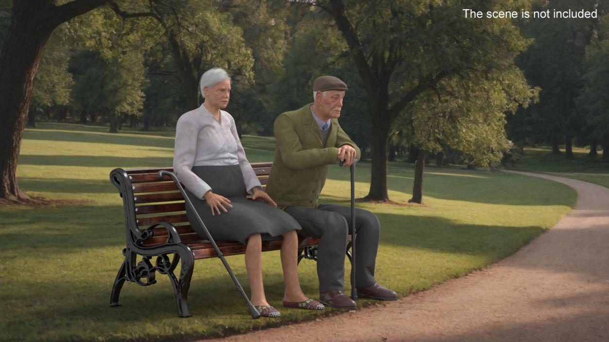 3D Elderly People Sitting on a Bench model