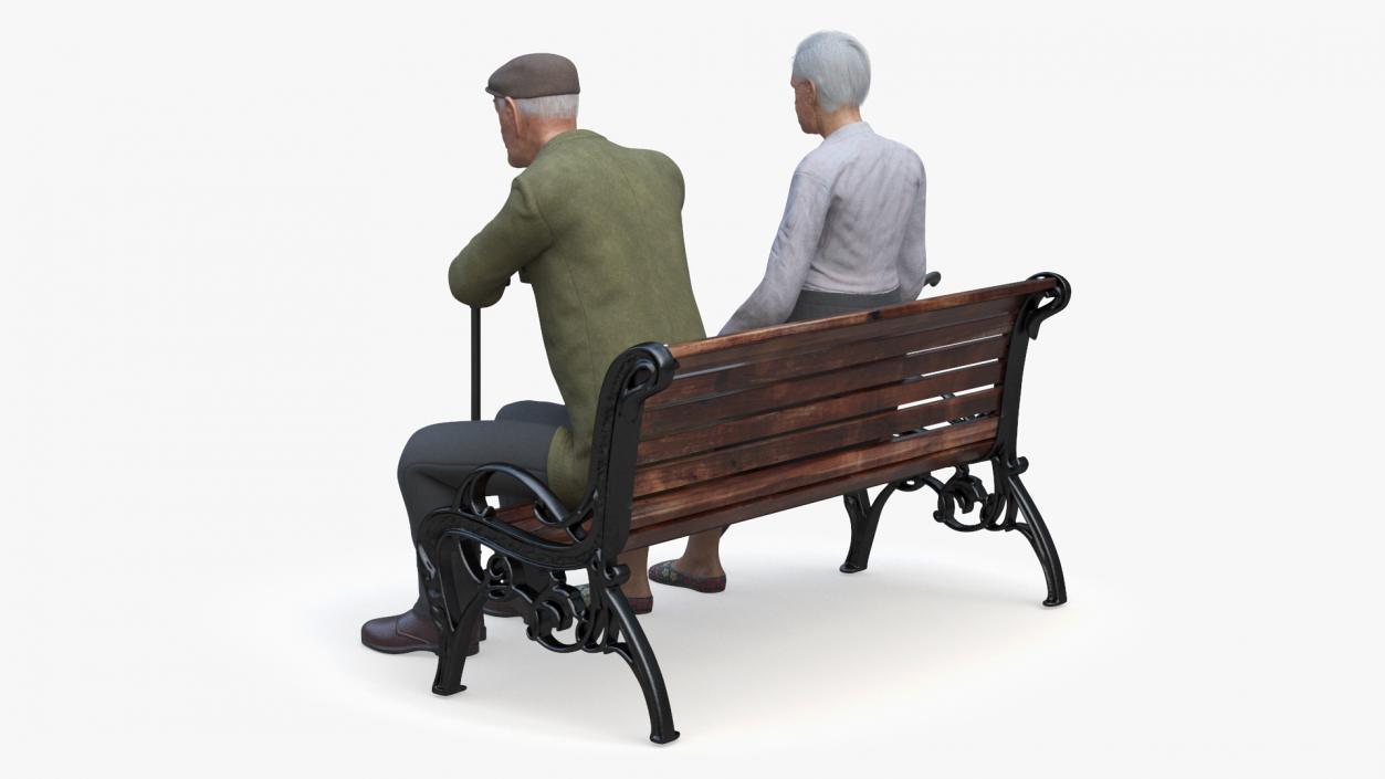 3D Elderly People Sitting on a Bench model