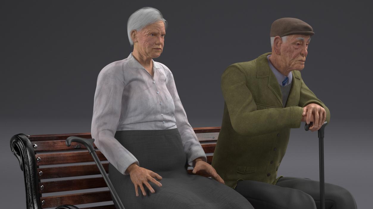 3D Elderly People Sitting on a Bench model