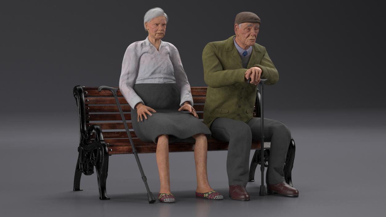 3D Elderly People Sitting on a Bench model