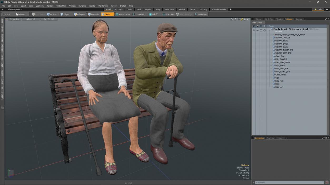 3D Elderly People Sitting on a Bench model