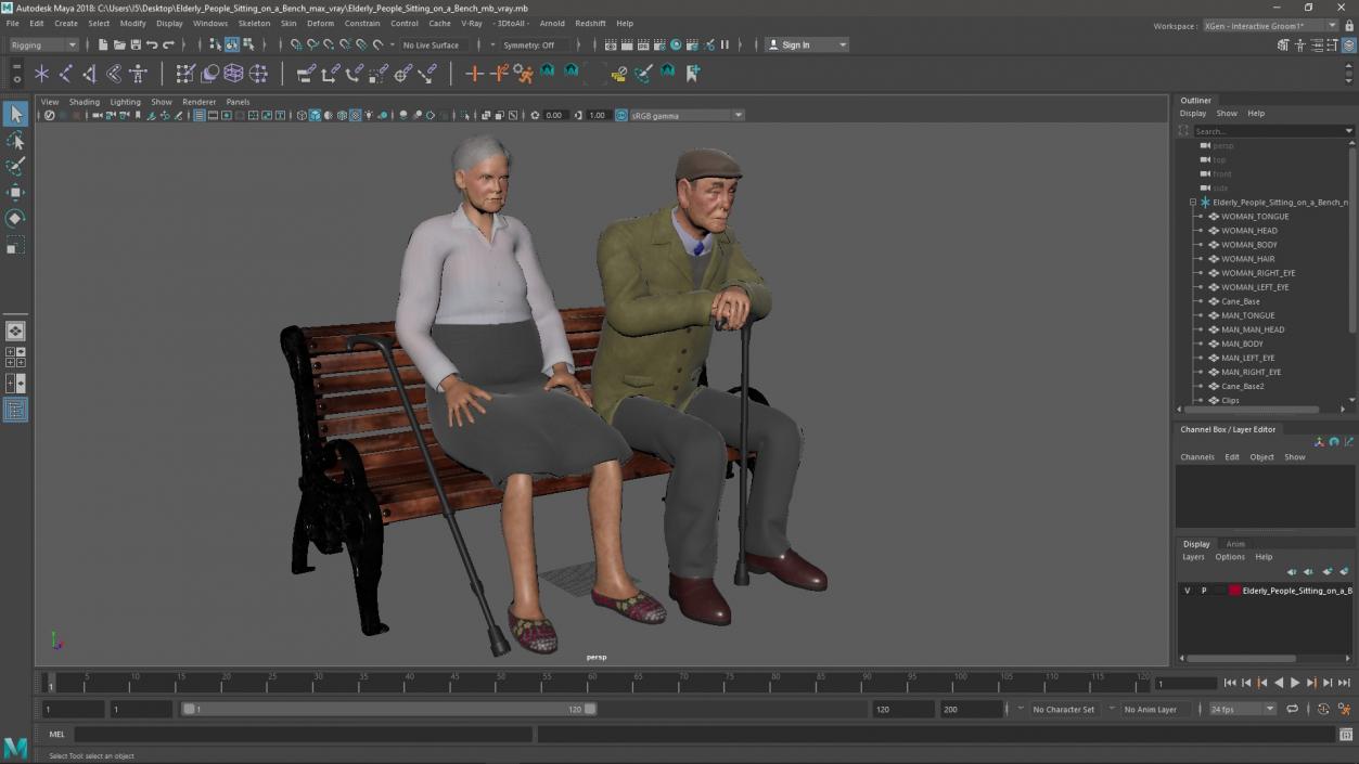 3D Elderly People Sitting on a Bench model