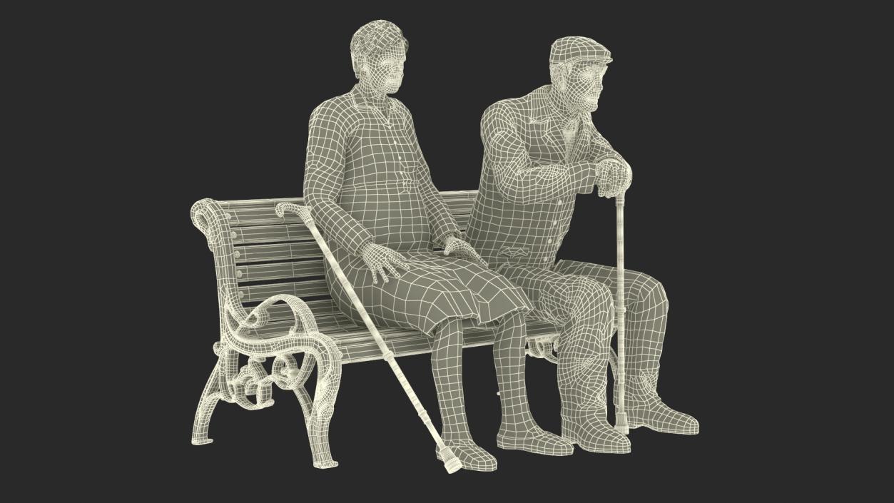 3D Elderly People Sitting on a Bench model