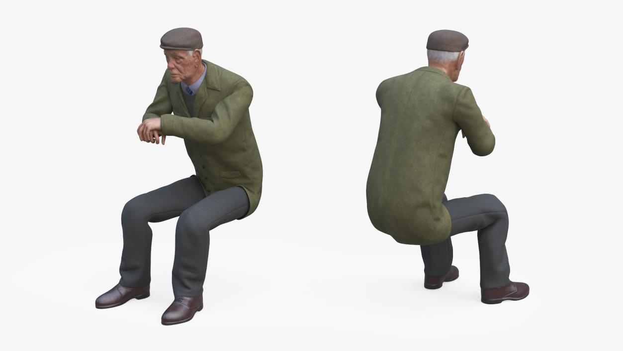 3D Elderly People Sitting on a Bench model