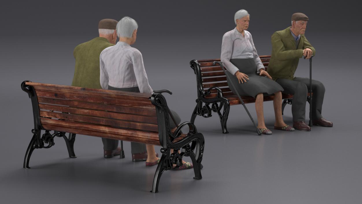 3D Elderly People Sitting on a Bench model