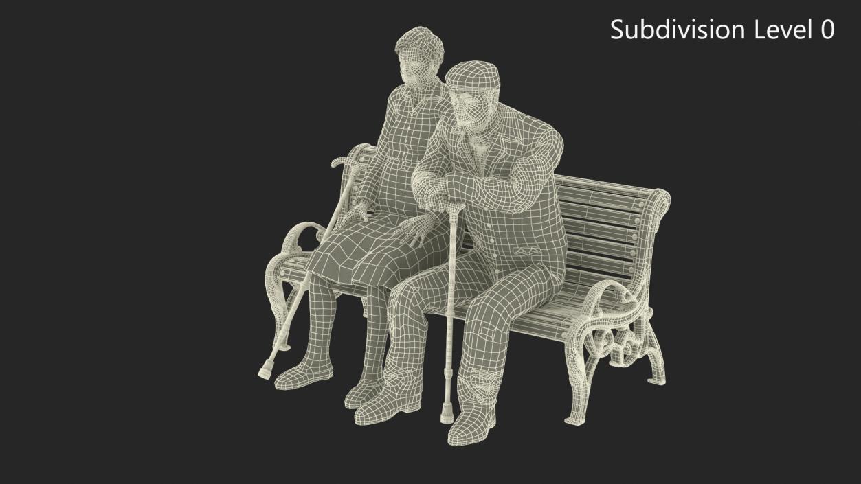 3D Elderly People Sitting on a Bench model