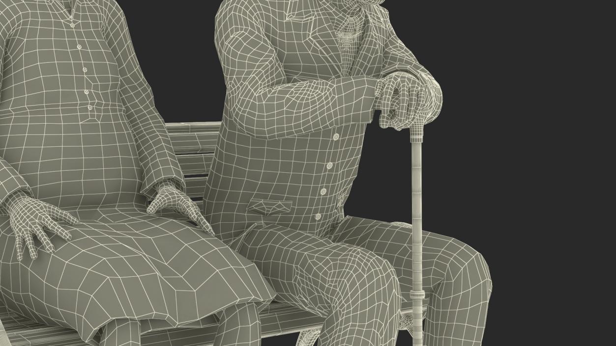 3D Elderly People Sitting on a Bench model