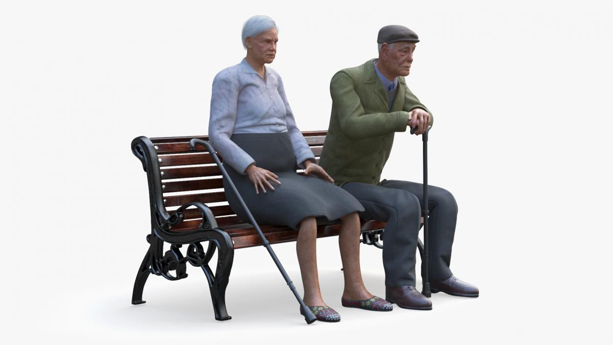 3D Elderly People Sitting on a Bench model