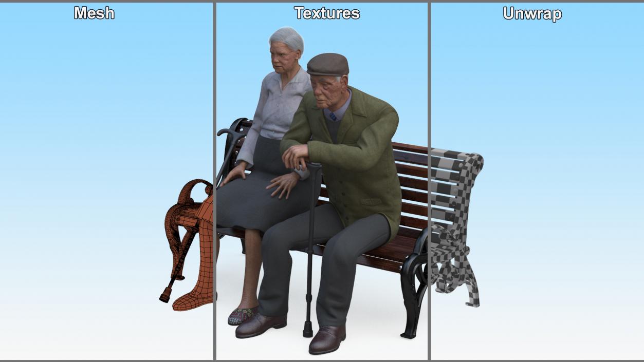 3D Elderly People Sitting on a Bench model