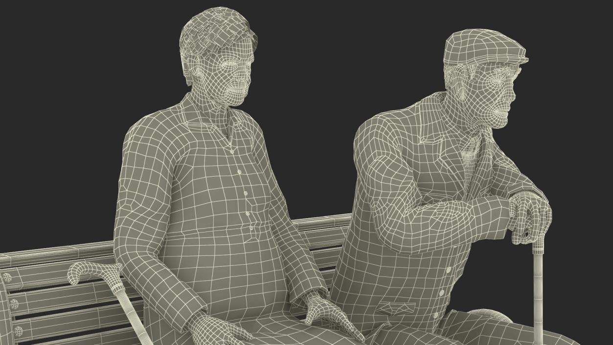 3D Elderly People Sitting on a Bench model