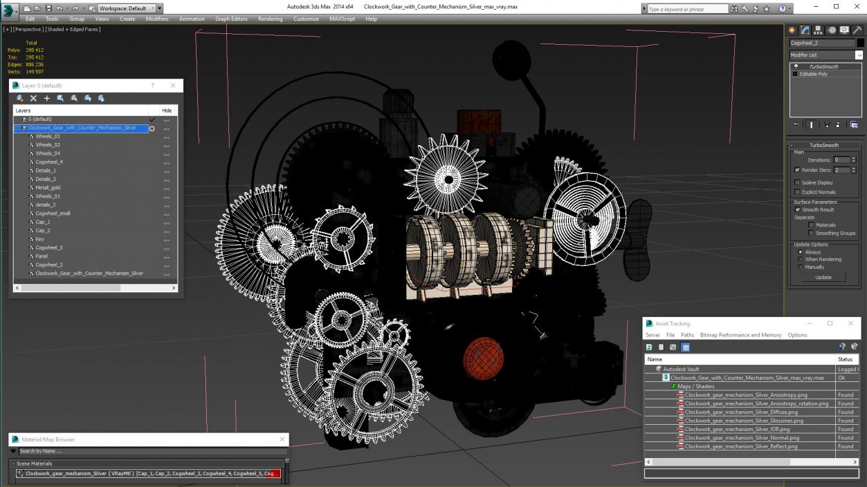 Clockwork Gear with Counter Mechanism Silver 3D model