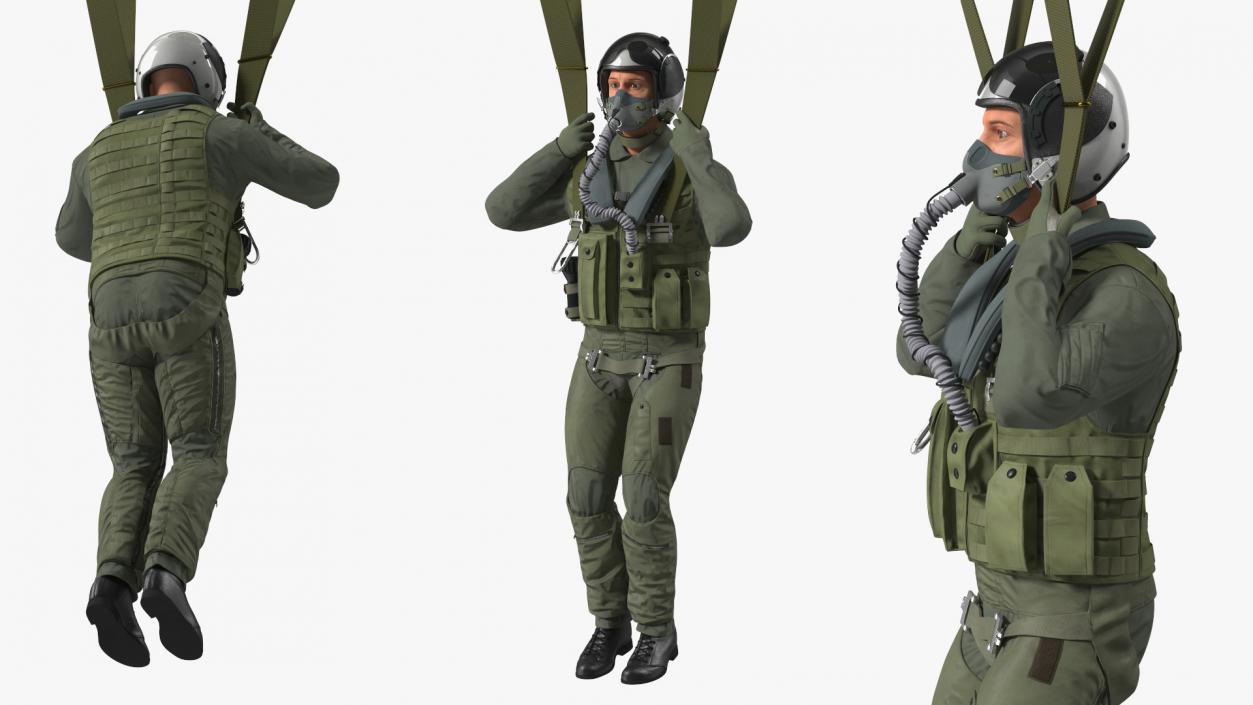 Parachute with US Military Pilot 2 3D model