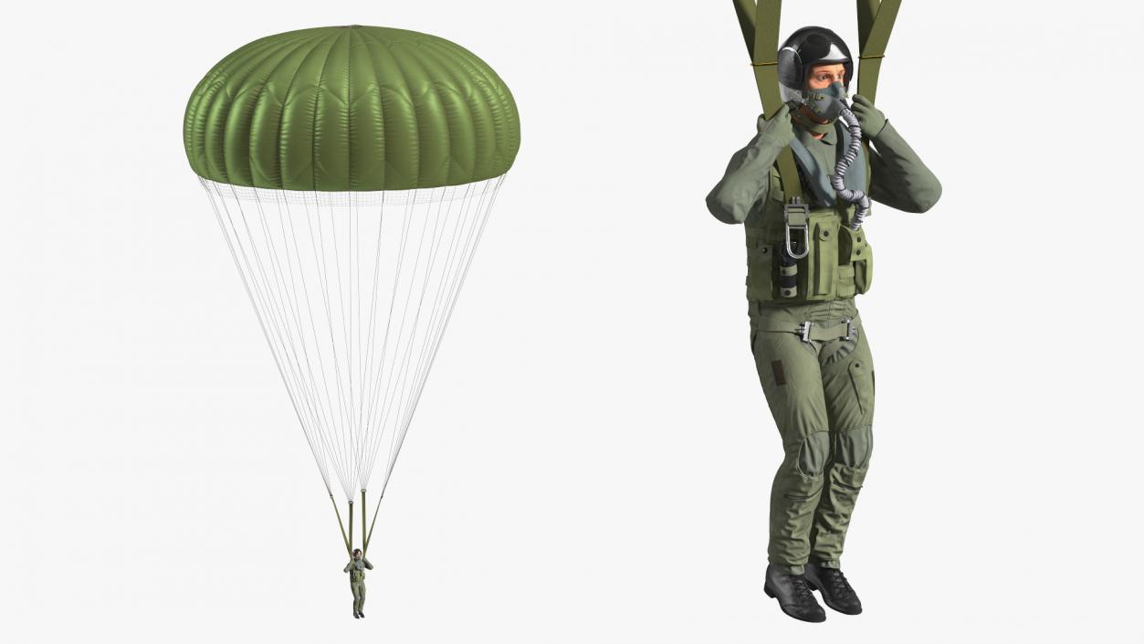 Parachute with US Military Pilot 2 3D model