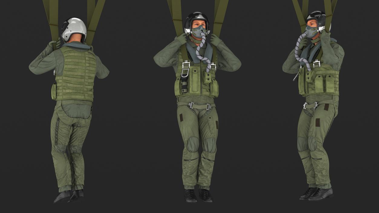 Parachute with US Military Pilot 2 3D model