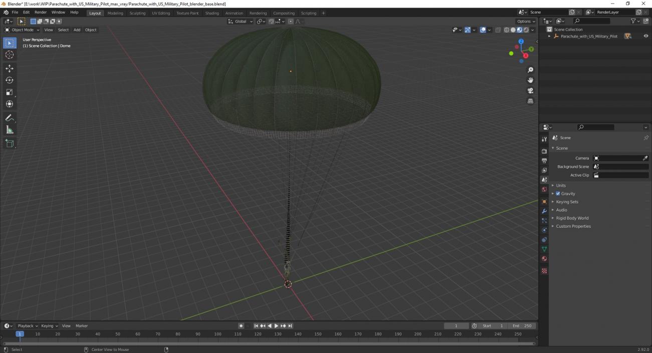 Parachute with US Military Pilot 2 3D model