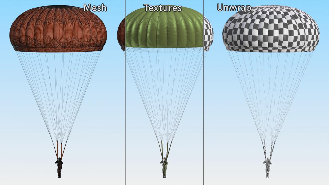 Parachute with US Military Pilot 2 3D model