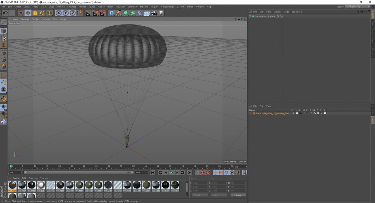Parachute with US Military Pilot 2 3D model