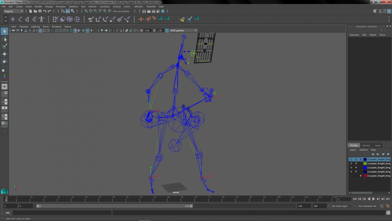 3D Crusader Knight King Rigged for Maya