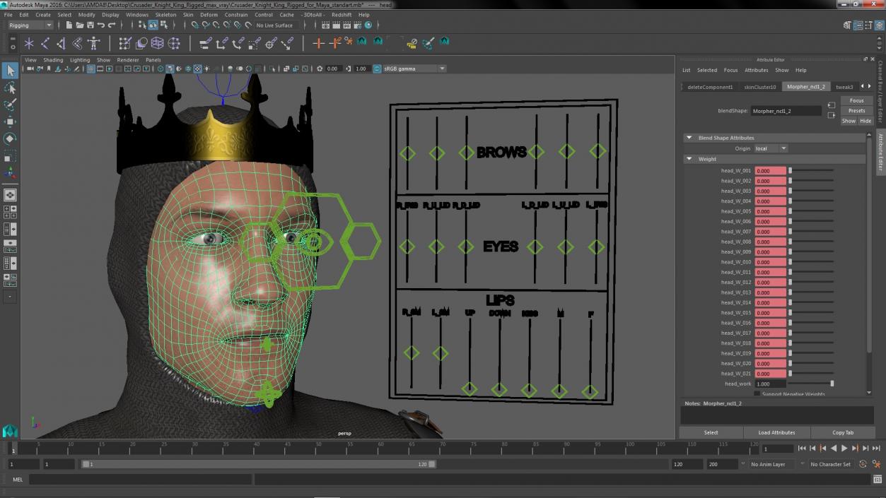 3D Crusader Knight King Rigged for Maya