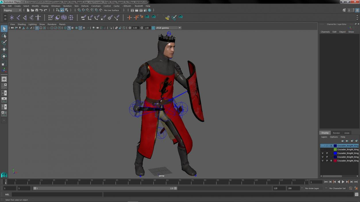 3D Crusader Knight King Rigged for Maya