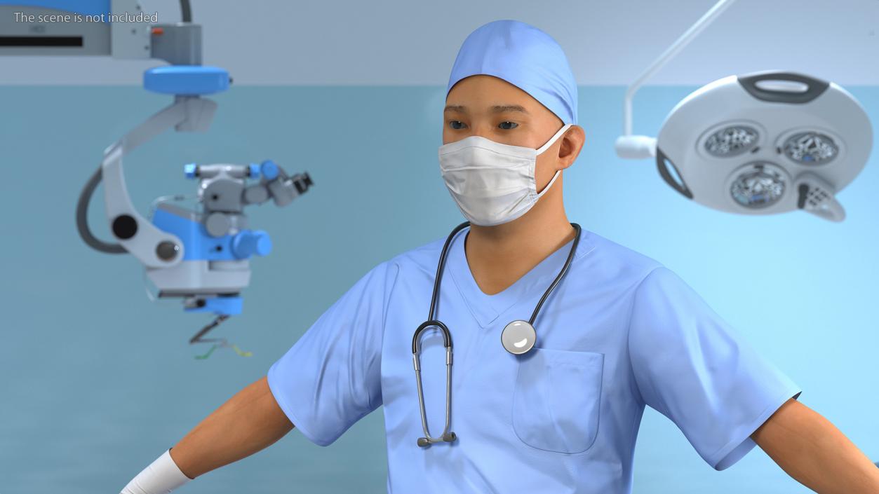 3D Asian Doctor wearing Gloves and Mask