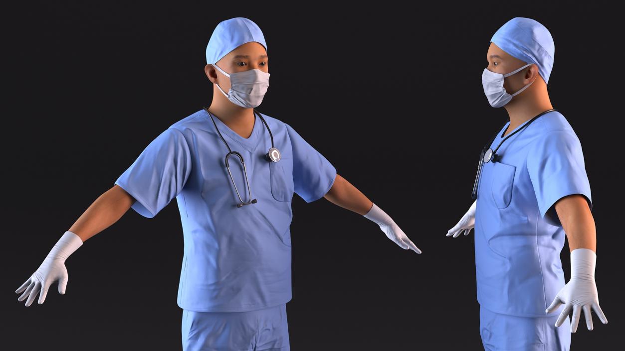 3D Asian Doctor wearing Gloves and Mask