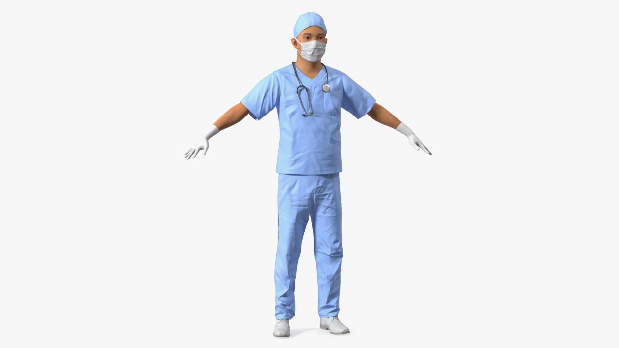 3D Asian Doctor wearing Gloves and Mask