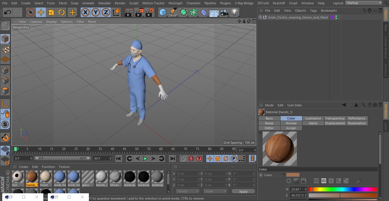 3D Asian Doctor wearing Gloves and Mask