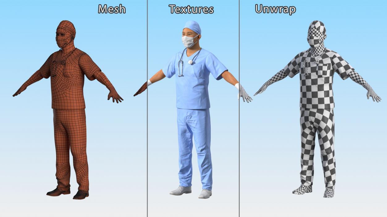 3D Asian Doctor wearing Gloves and Mask