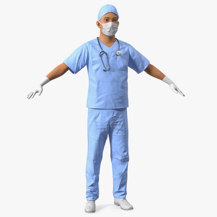 3D Asian Doctor wearing Gloves and Mask