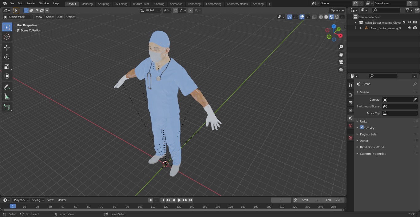 3D Asian Doctor wearing Gloves and Mask