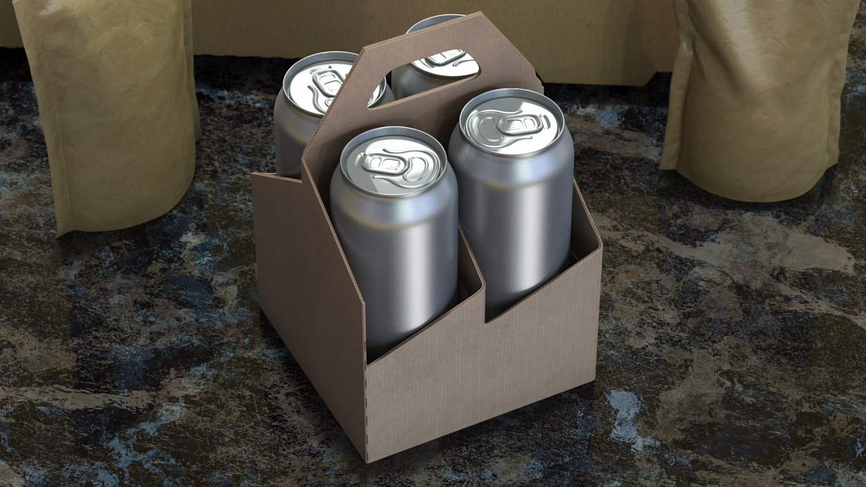 3D Four Pack Holder Carrier with Aluminum Cans model