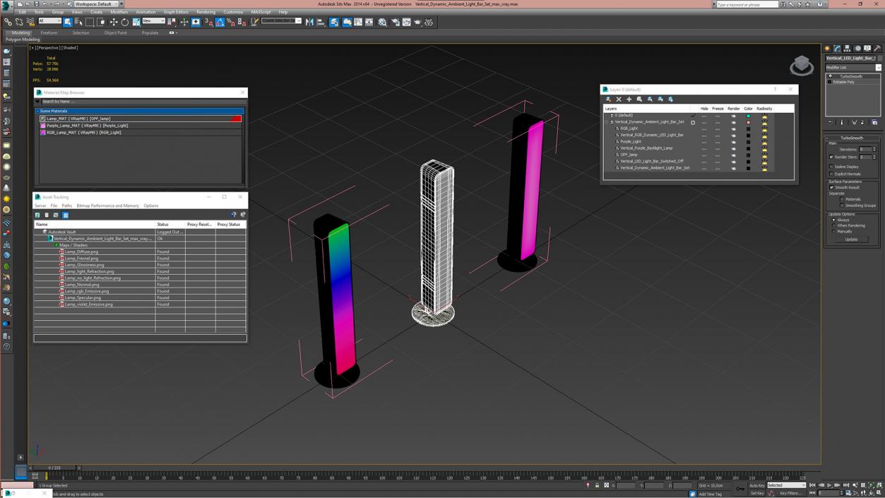 3D Vertical Dynamic Ambient Light Bar Set model