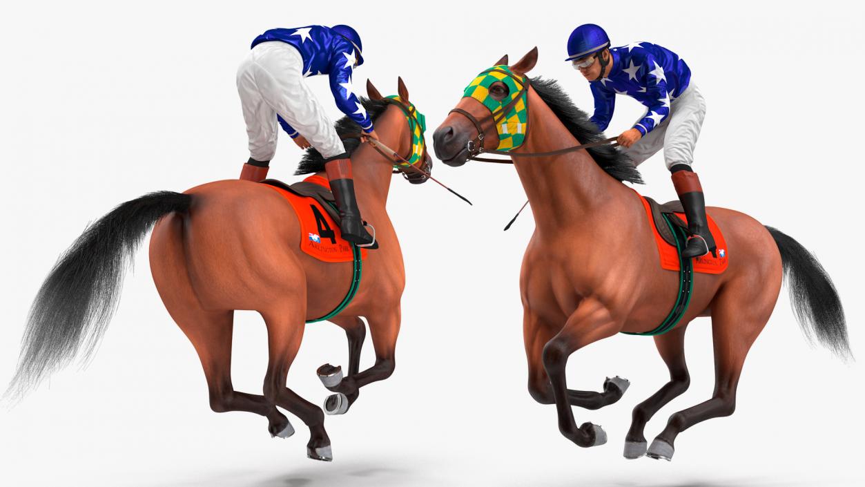 3D Gallop Bay Racing Horse with Jokey Fur model