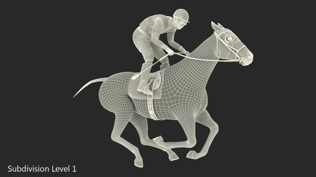 3D Gallop Bay Racing Horse with Jokey Fur model