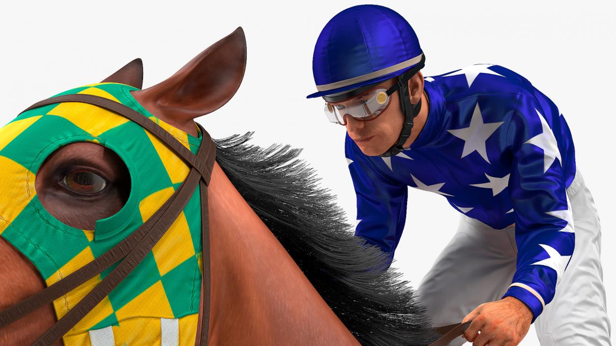 3D Gallop Bay Racing Horse with Jokey Fur model