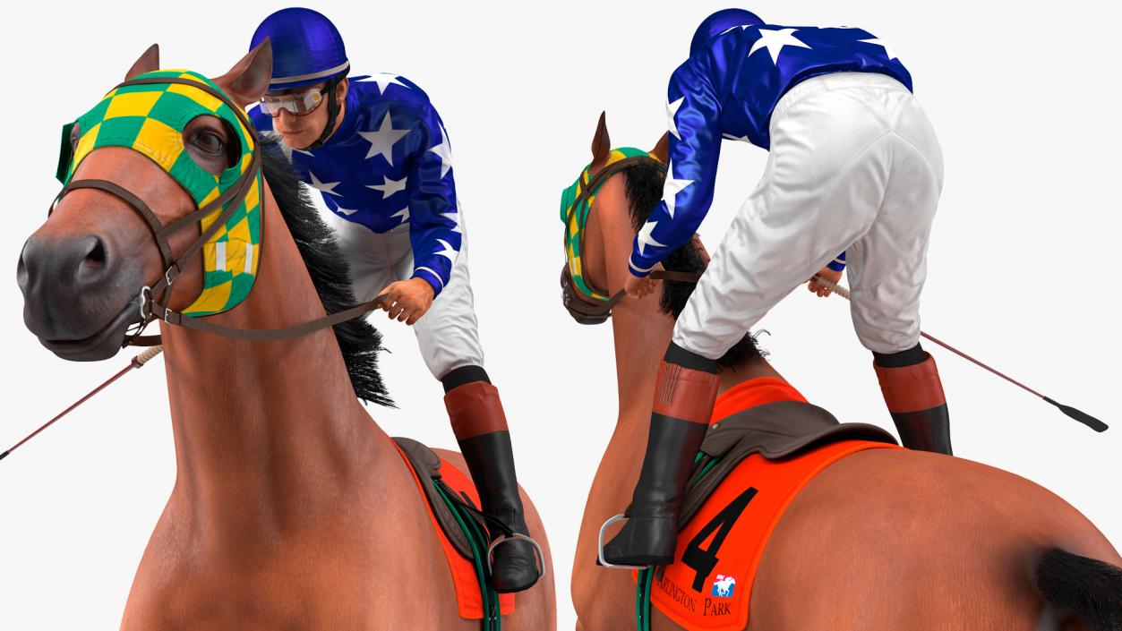 3D Gallop Bay Racing Horse with Jokey Fur model