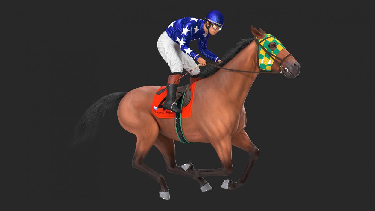 3D Gallop Bay Racing Horse with Jokey Fur model